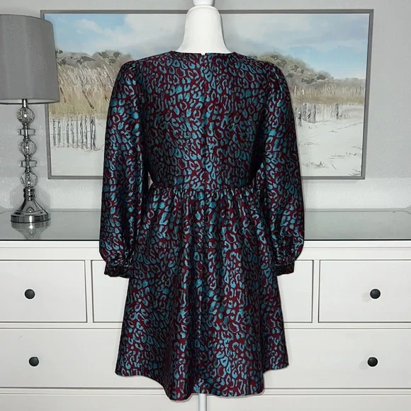Halogen X Atlantic-Pacific Leopard Jacquard Long Sleeve Dress Size M - Picture 9 of 11